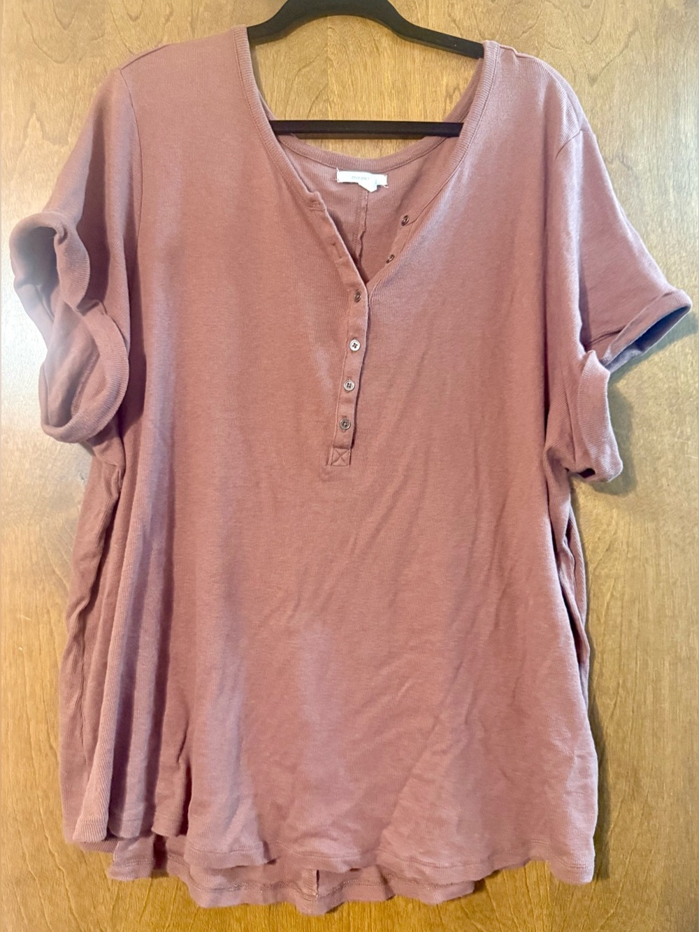 Maurices Plus Size Ribbed Henley Tee in Warm Brown